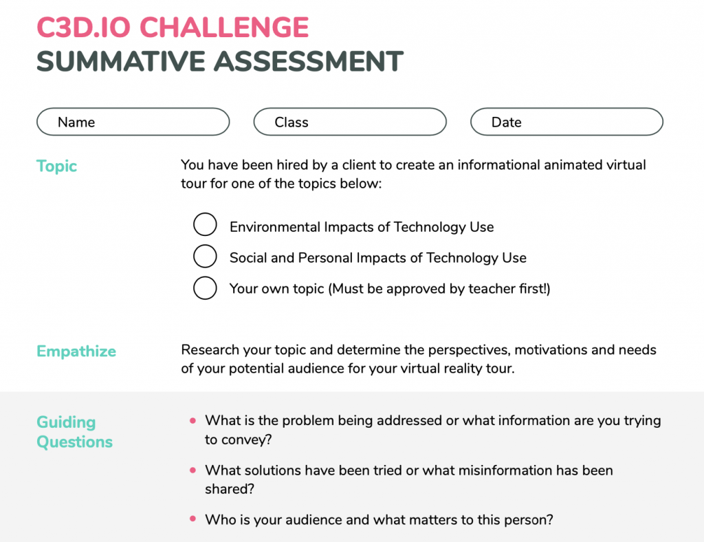 C3D Summative Assessment Example